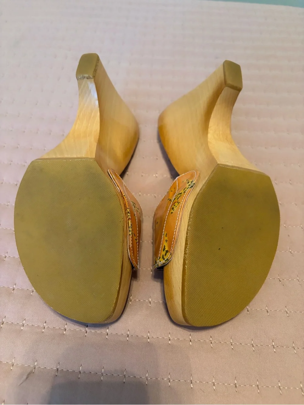 Stuart Weitzman Orange and Yellow Patterned Wedge Sandals - Picture 4 of 7
